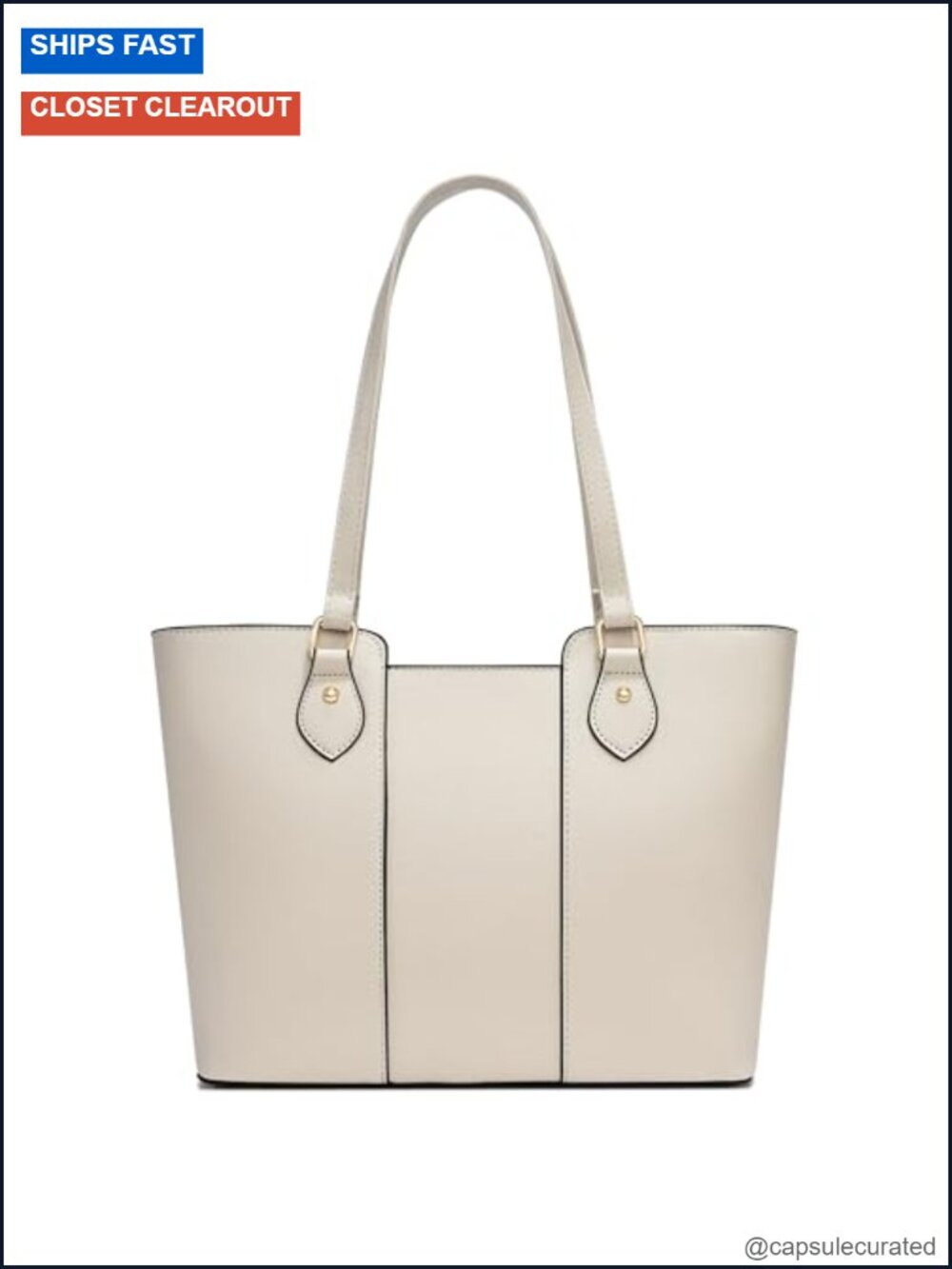 Vegan Leather Tote Bag with Gold Hardware, Multi-Pocket Shoulder Handbag
